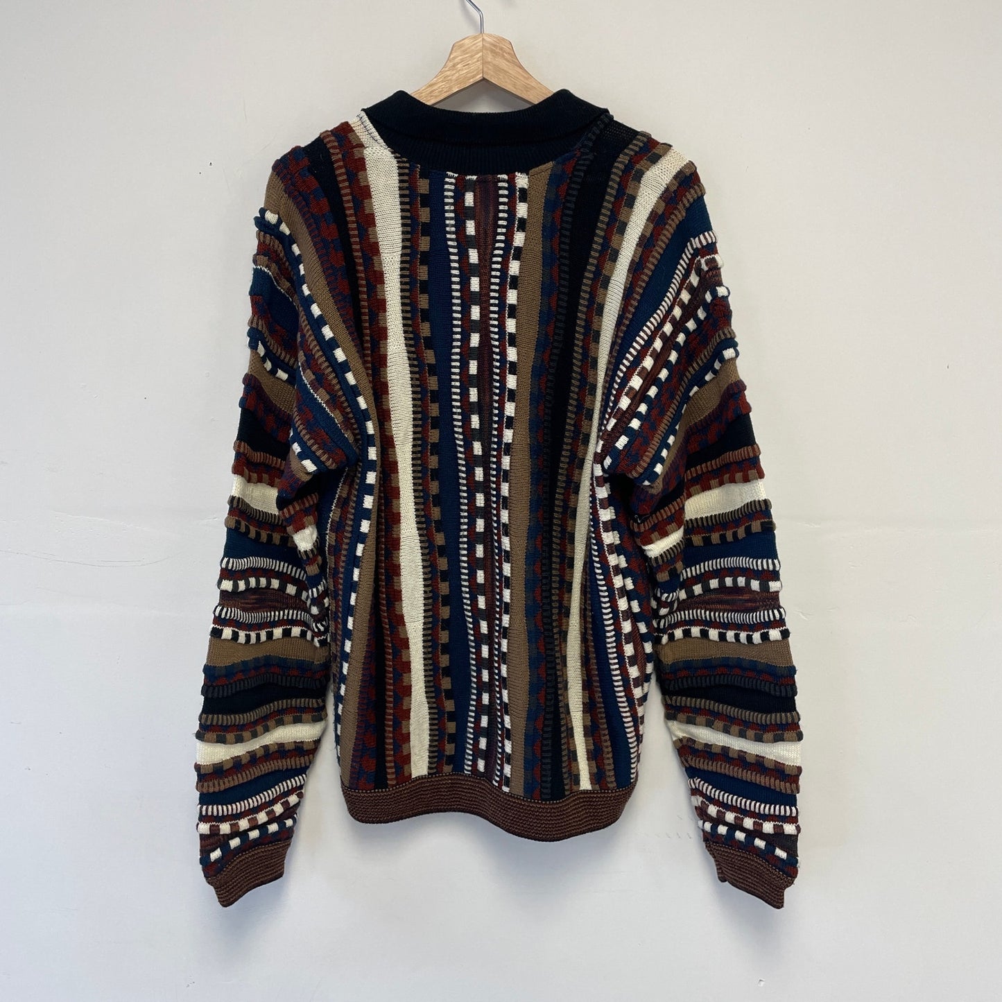 Vintage 3d knit coogi style collard polo knit sweater M/L