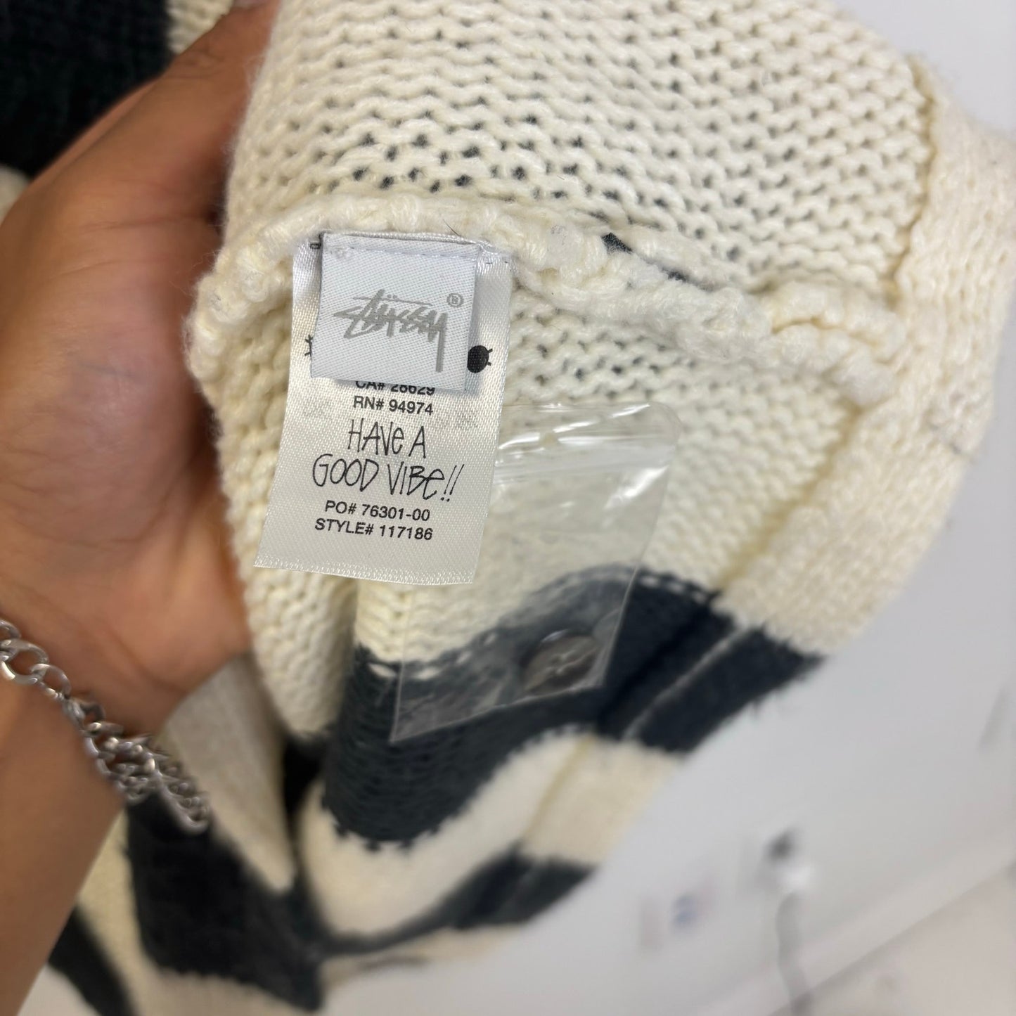 Stussy Stripe Brushed Cardigan Mohair Sweater L