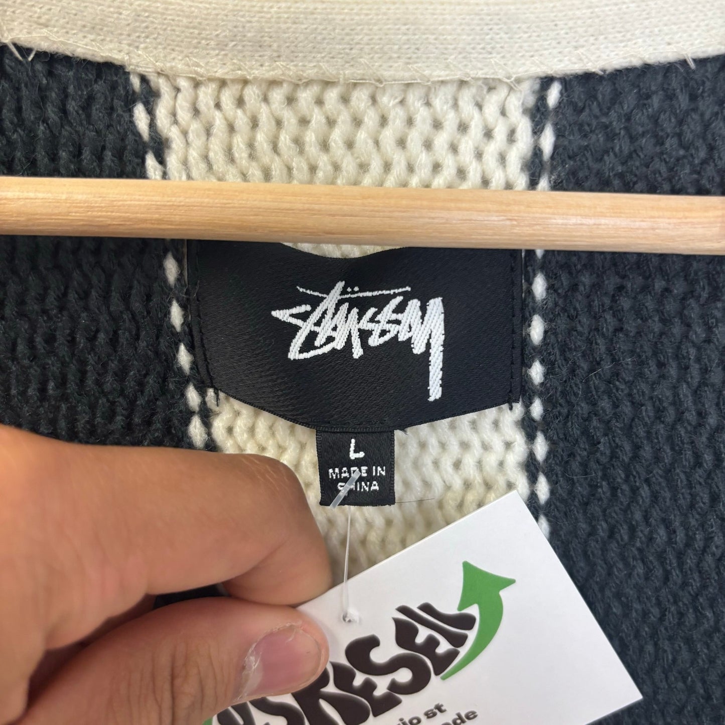 Stussy Stripe Brushed Cardigan Mohair Sweater L