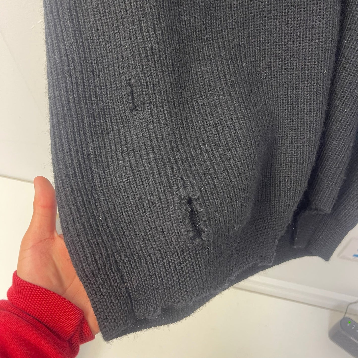 Raf Simons distressed black knit virgin wool sweater L
