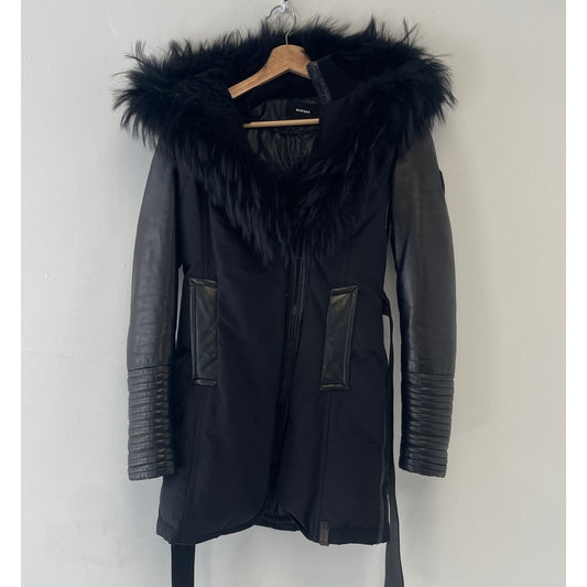 Rudsak leather fur lined puffer long jacket S