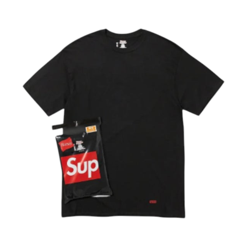 vsresell Supreme Hanes black tagless crew neck t-shirt with original packaging