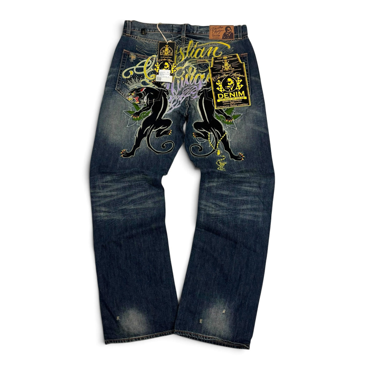 New Vintage Christian Audigier Black Panther Emboridery Jeans 34