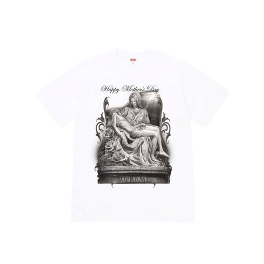 vsresell white Supreme Tears graphic t-shirt featuring a black and white religious art print and text
