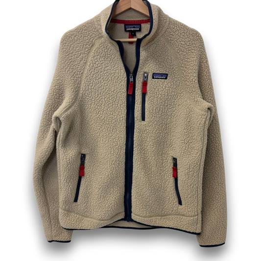 vsresell Patagonia Retro Pile full-zip fleece jacket in El Cap Khaki with navy trim and red zipper pulls