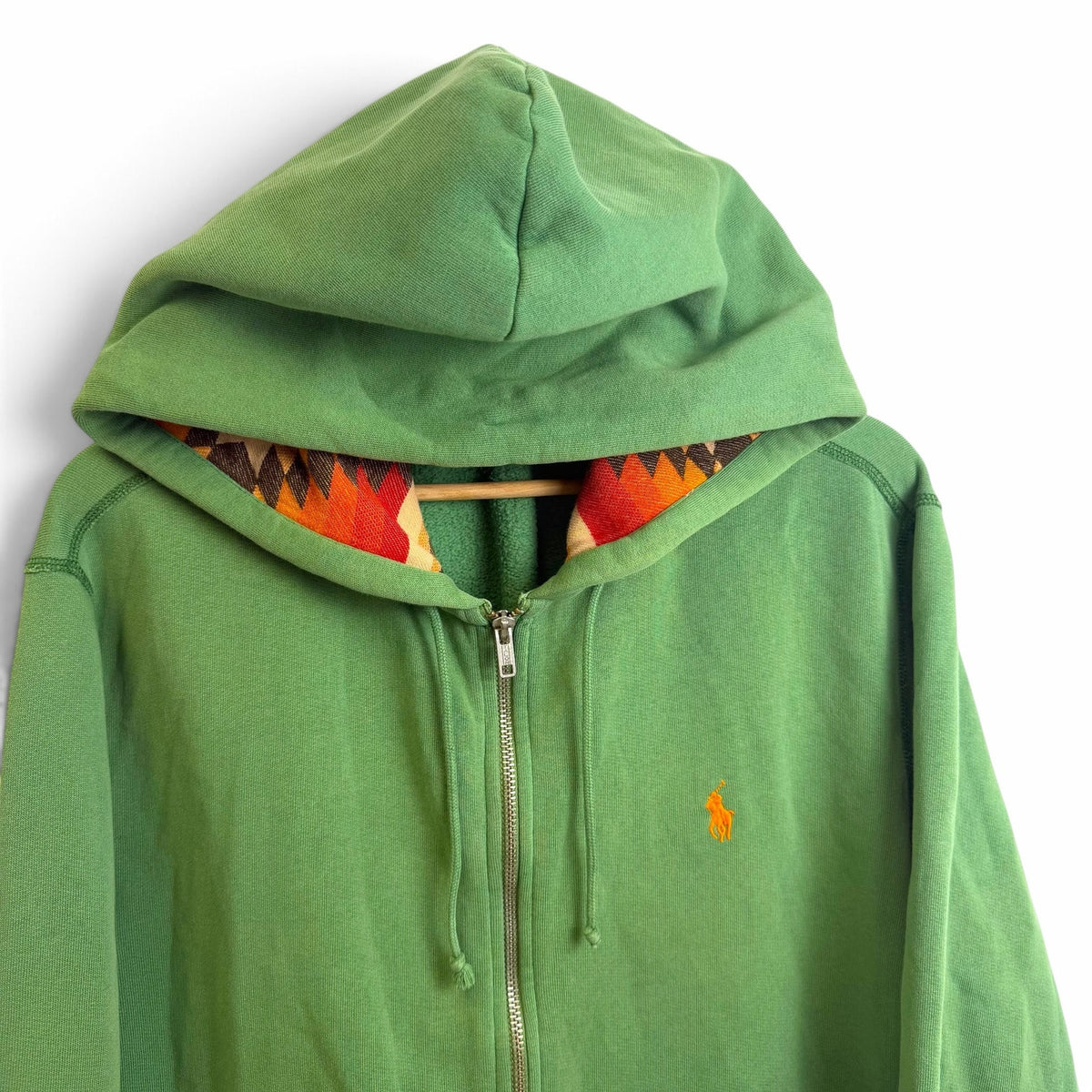 Polo Ralph Lauren Green Zip Up Sweatshirt Aztec Hood L