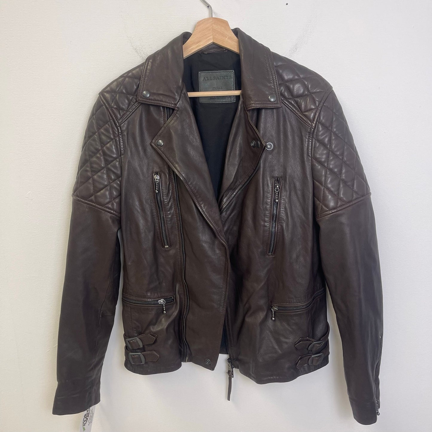 All saints brown rowley biker brown leather jacket S
