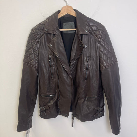 All saints brown rowley biker brown leather jacket S