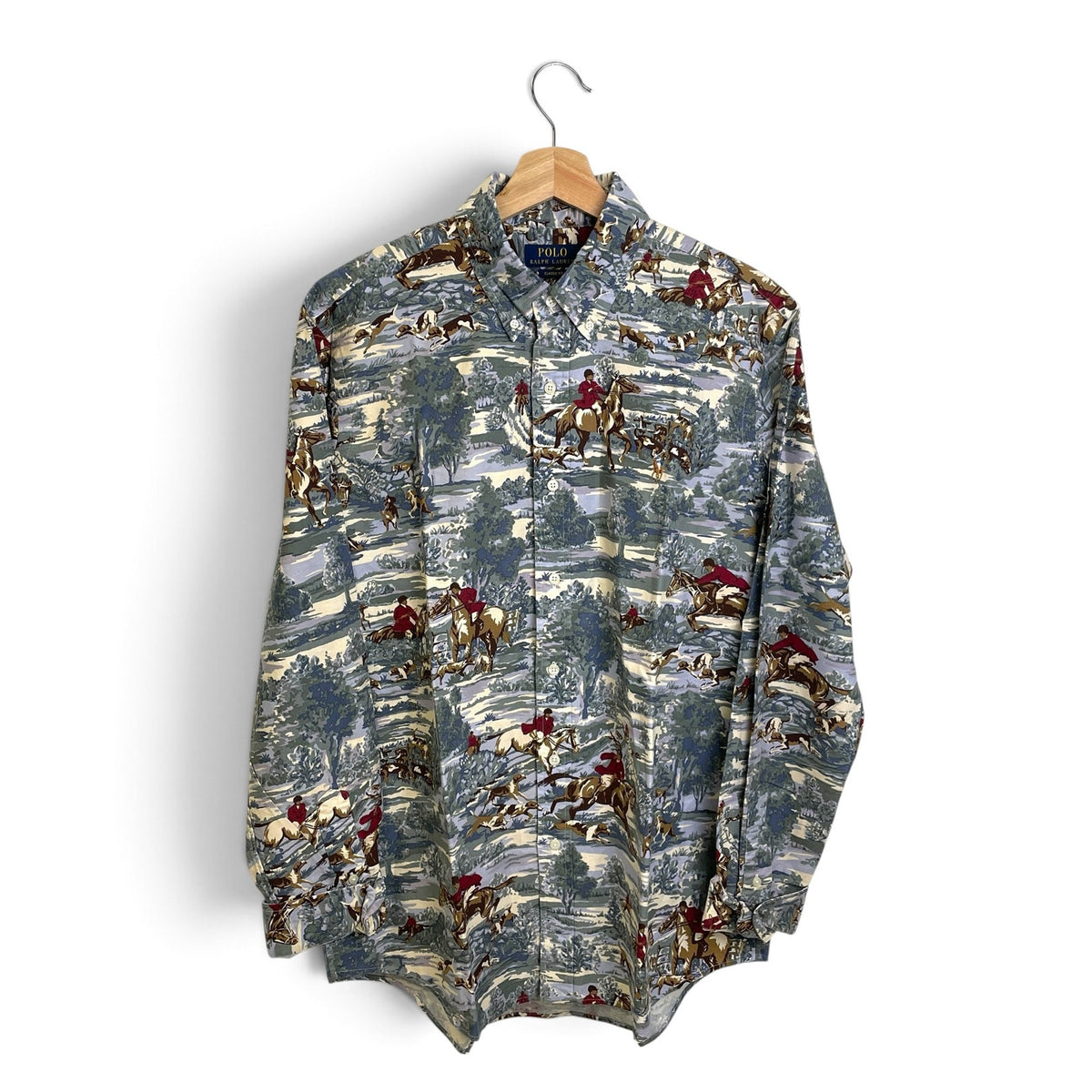 New Polo Ralph Lauren Equestrian Horses Print Button Up L
