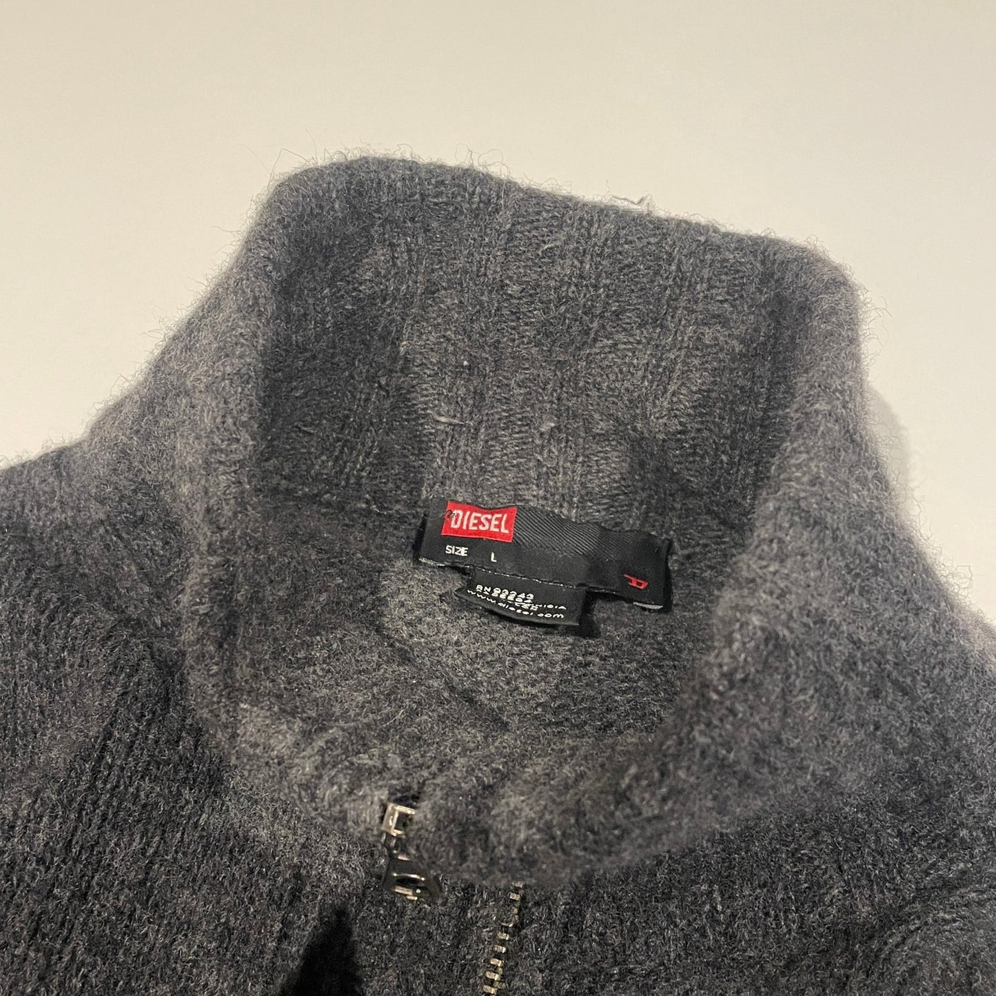 Diesel wool mock neck full zip knit sweater L