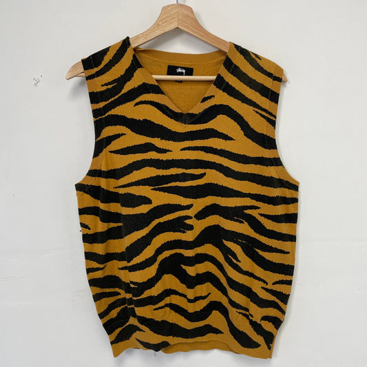 Stussy Tiger Printed Sweater Vest striped Mustard S