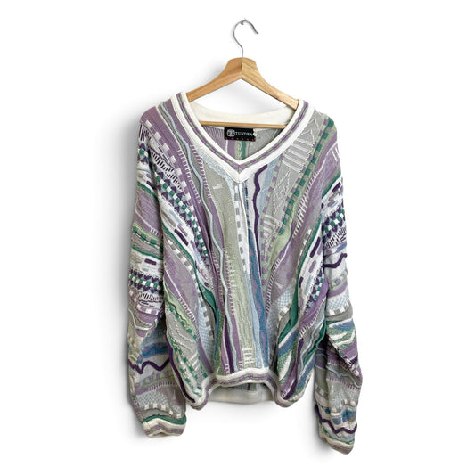Vintage Tundra 3D Cable Knit V Neck Sweater