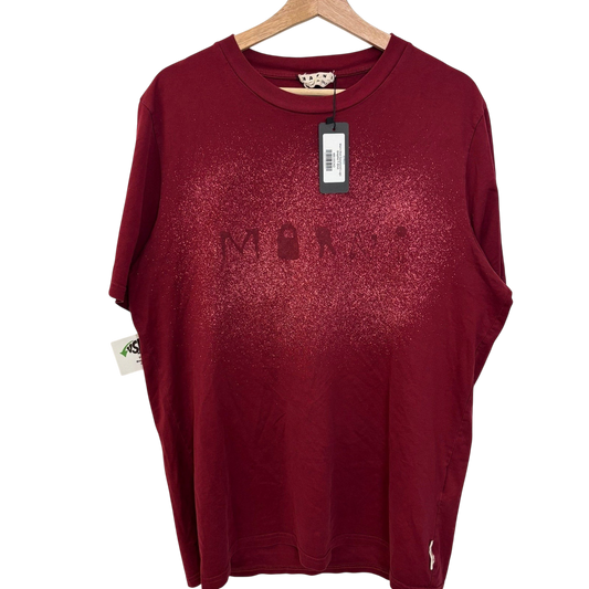 vsresell Marni Found Objects burgundy cotton t-shirt with a subtle glittery logo print on the chest.