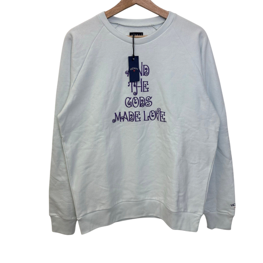 vsresell Noah X Jimi Hendrix white crewneck sweatshirt with purple graphic text and original tags attached