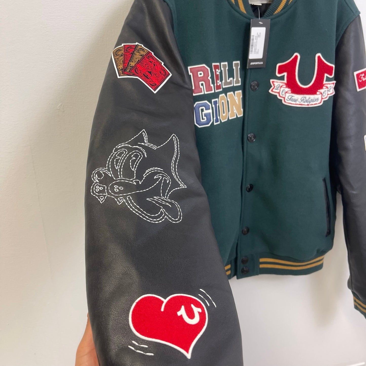 True Religion Cat Varsity Jacket Green M NWT