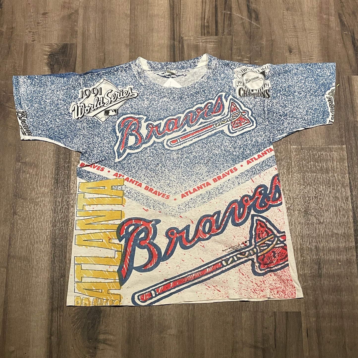 Vintage 90s Atlanta Braves AOP tee L