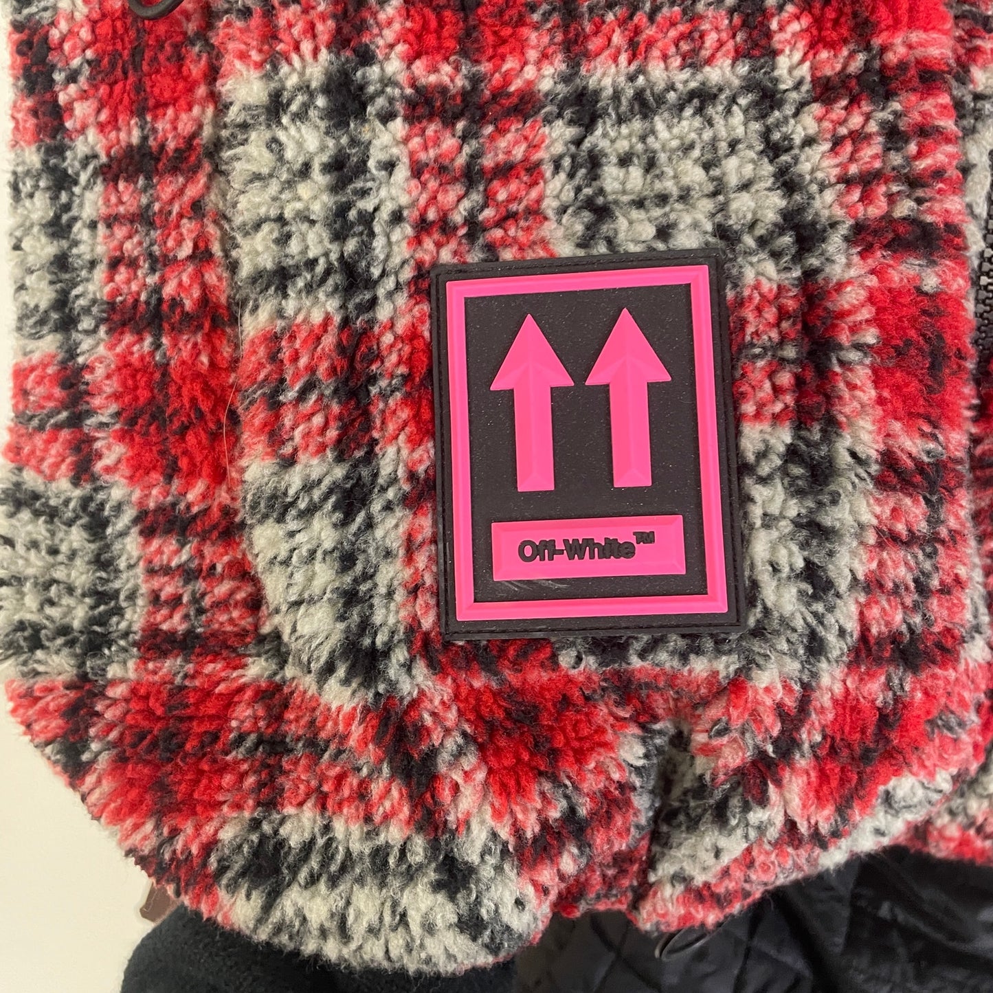 Off White Checkered Red Fleece Jacket L