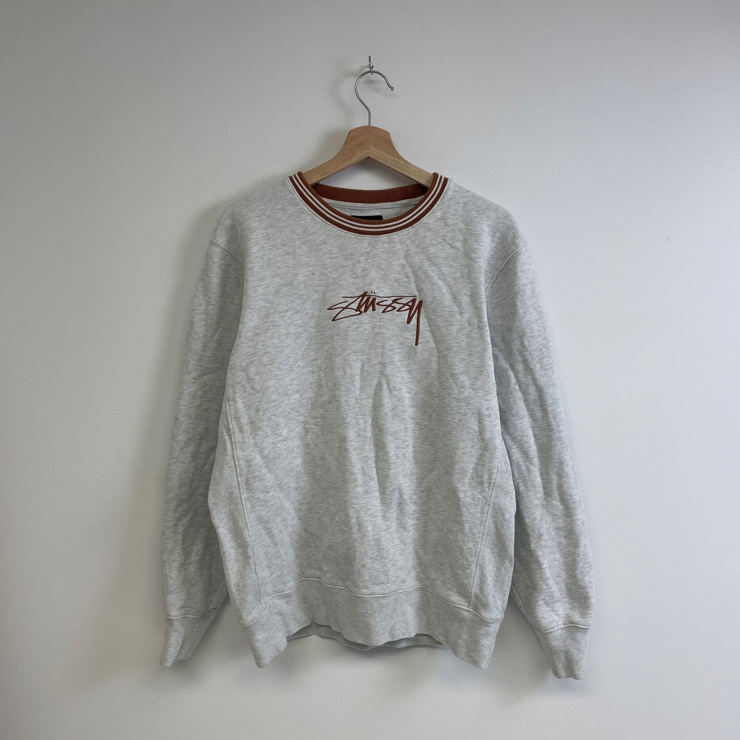 Stussy contrast collar grey crewneck M