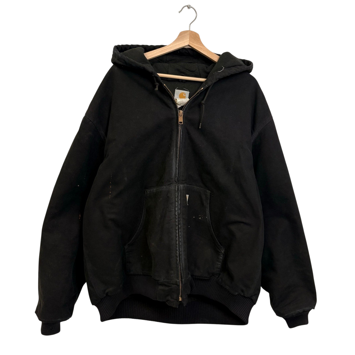 vsresell vintage black Carhartt active hoodie jacket with front zip and pockets, size XXL