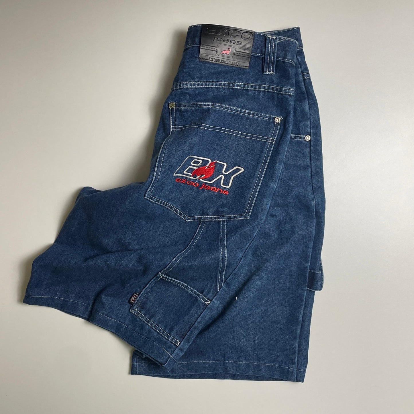 Y2K exco flame embroidery baggy jorts 32