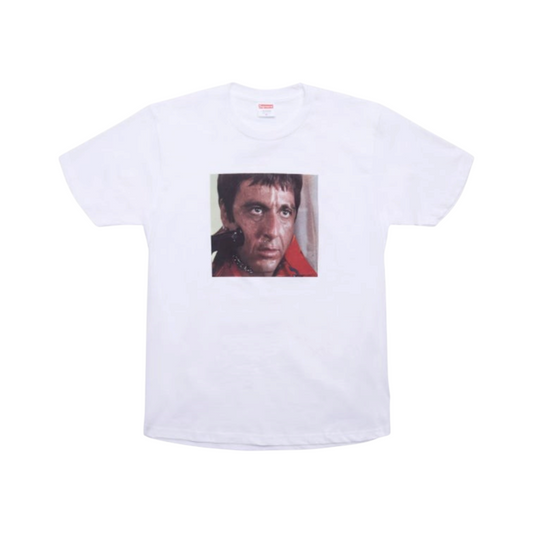 vsresell white Supreme Scarface Shower graphic t-shirt featuring Al Pacino from the 2017 FW collection