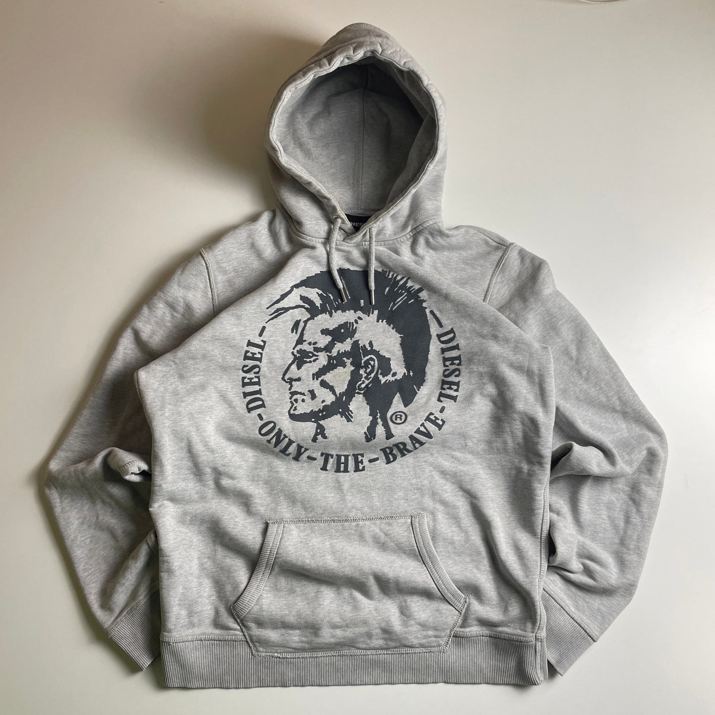 Diesel grey mohawk head logo hoodie L