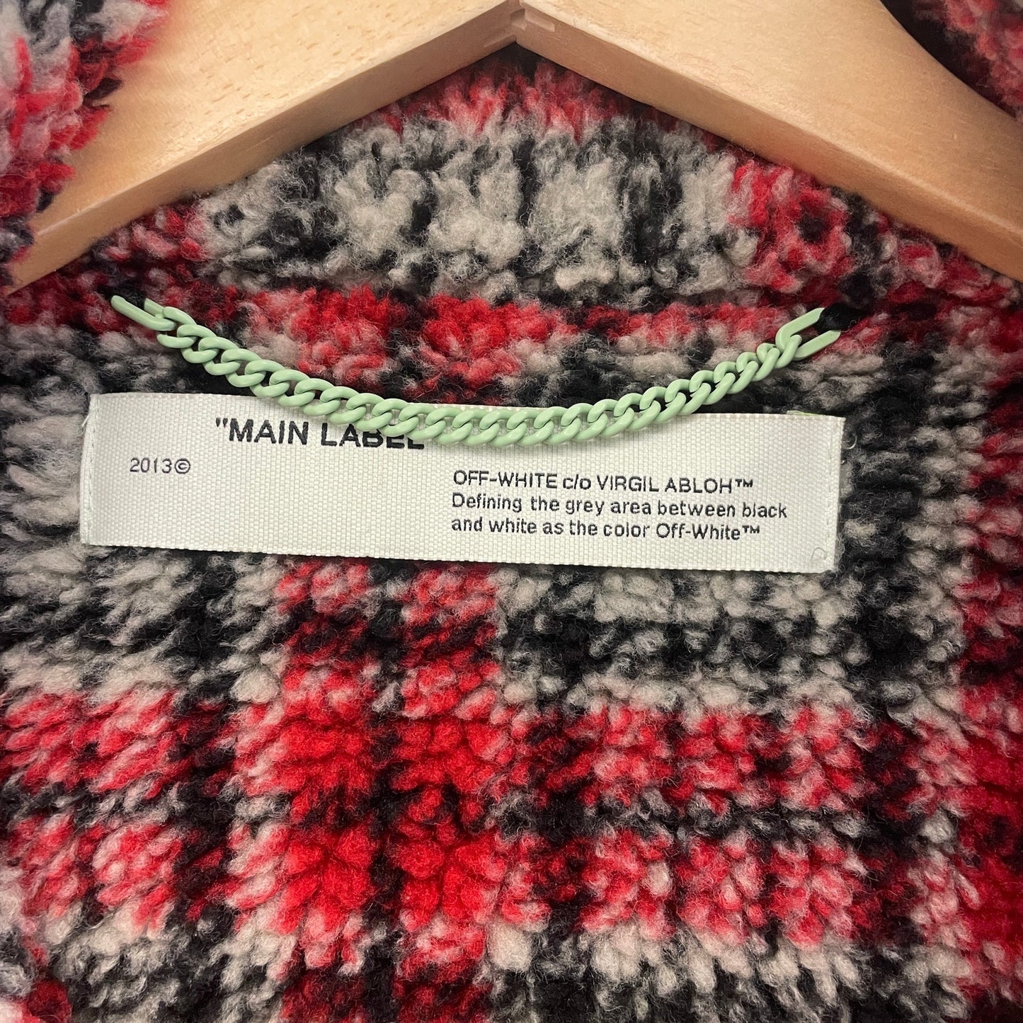 Off White Checkered Red Fleece Jacket L