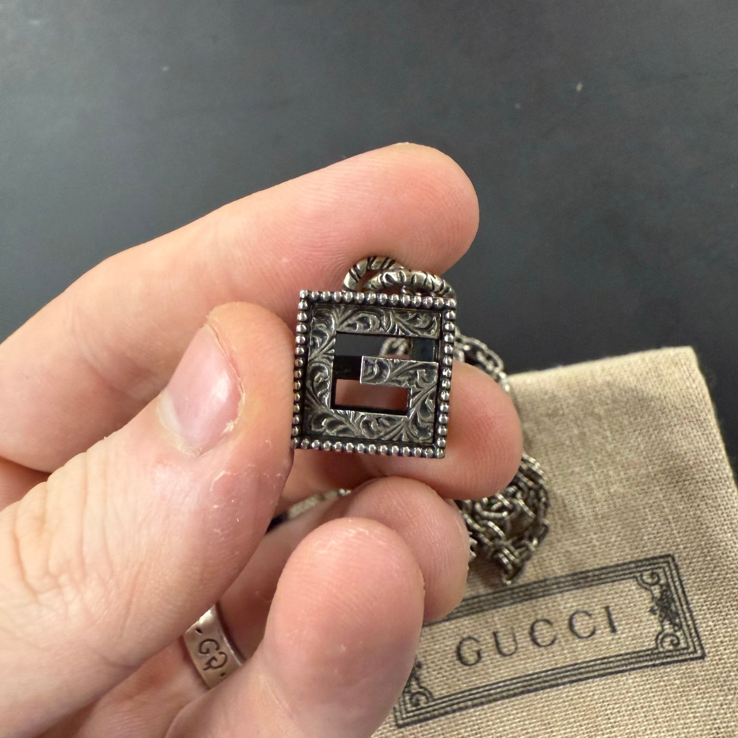 Gucci Silver Square G Cross Necklace