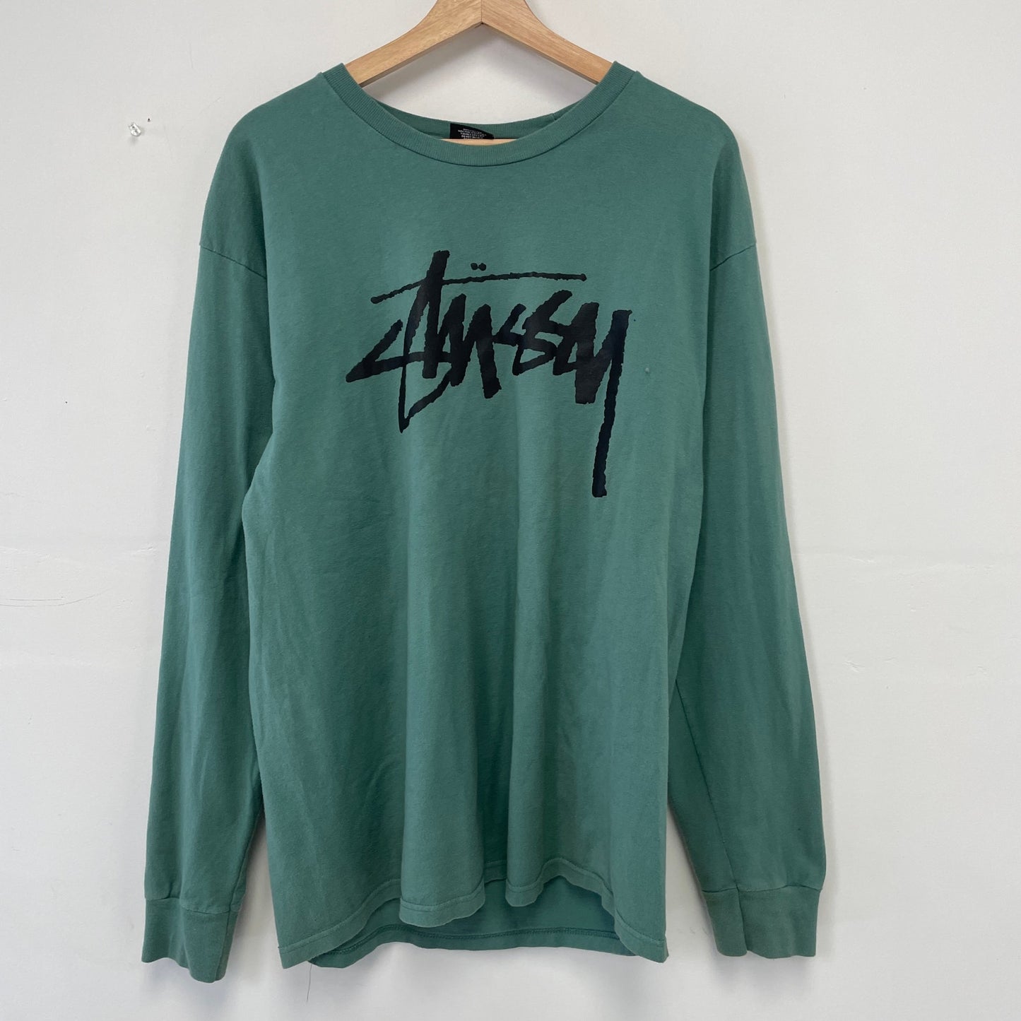Stussy big logo green long sleeve shirt L