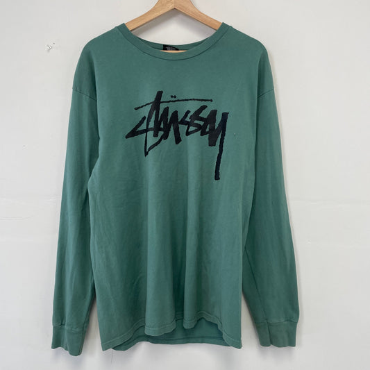 Stussy big logo green long sleeve shirt L