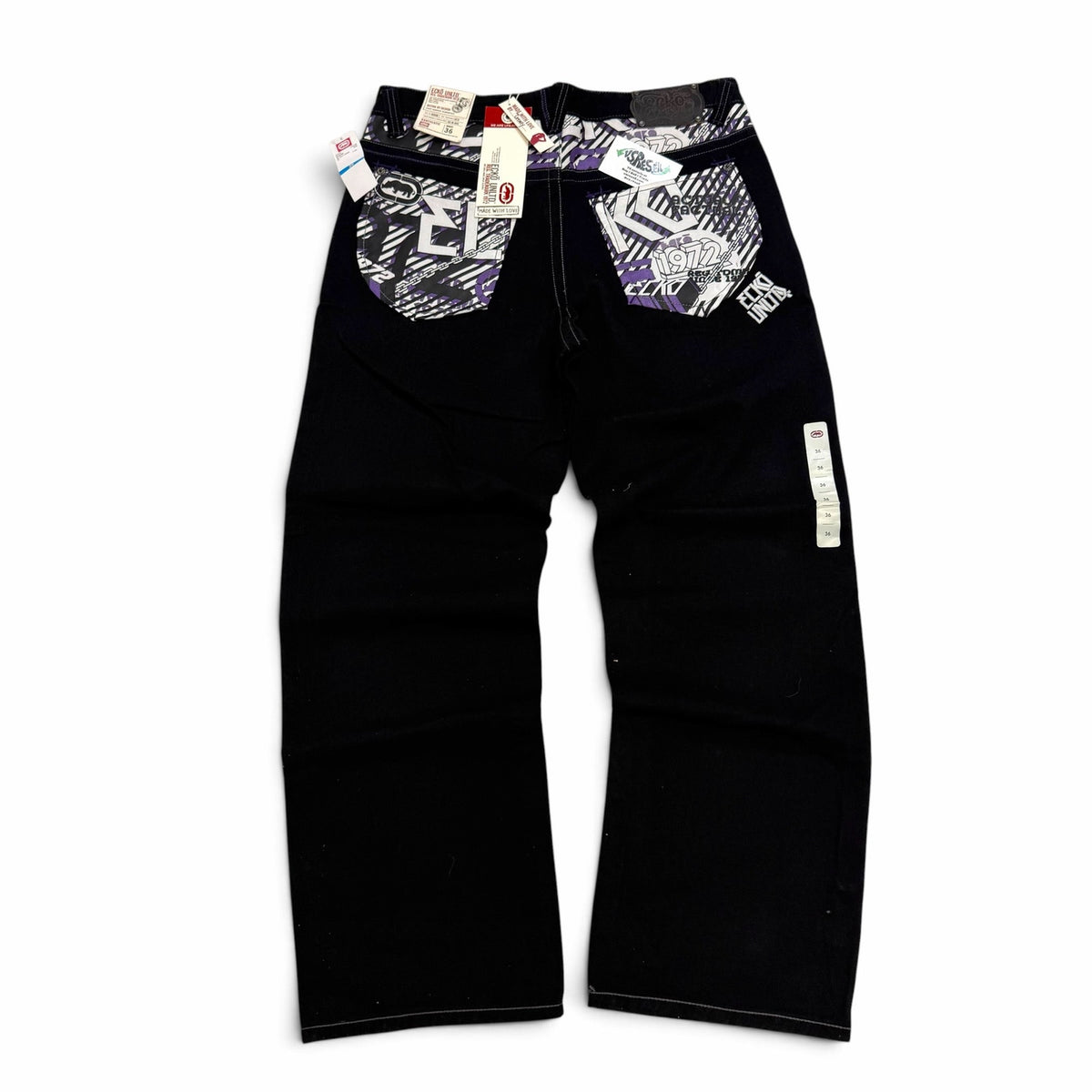 Eckō Unltd Black Embroidered Denim Pants NWT 38x33