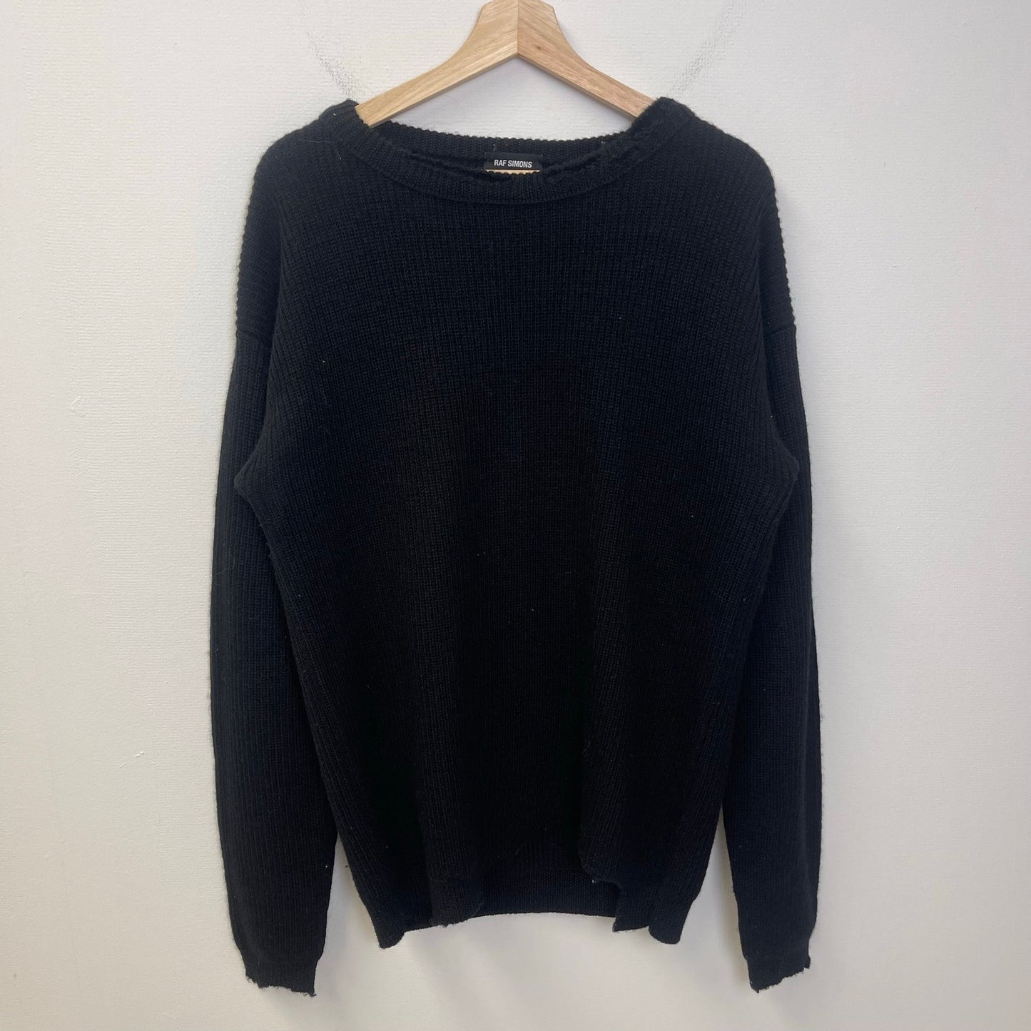 Raf Simons distressed black knit virgin wool sweater L