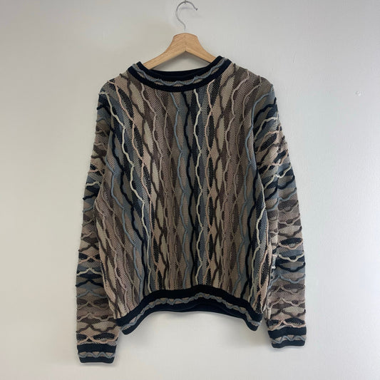 Vintage Tundra 3d knit coogi style earth tone sweater L