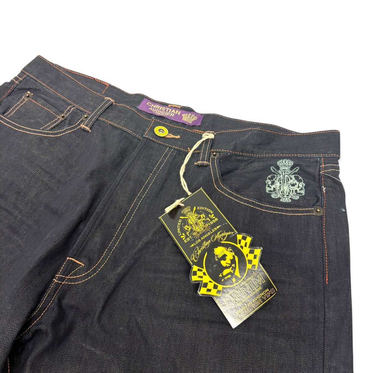 New Vintage Christian Audigier Skull Embroidery Jeans 38