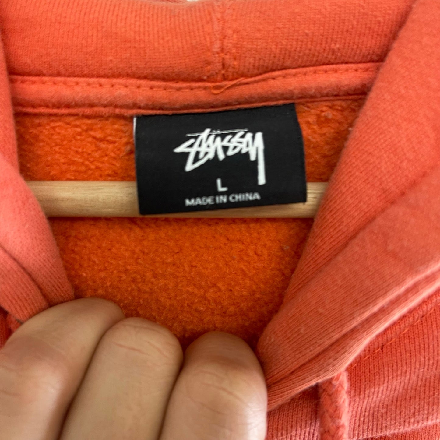 Stussy Embroidered Pink Spellout Hoodie L