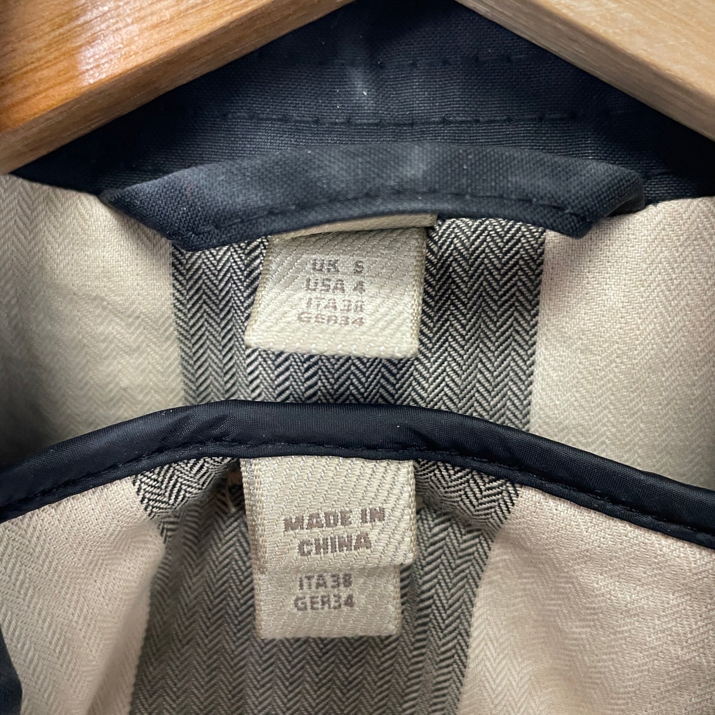 Vintage burberry brit nova check black trench coat S