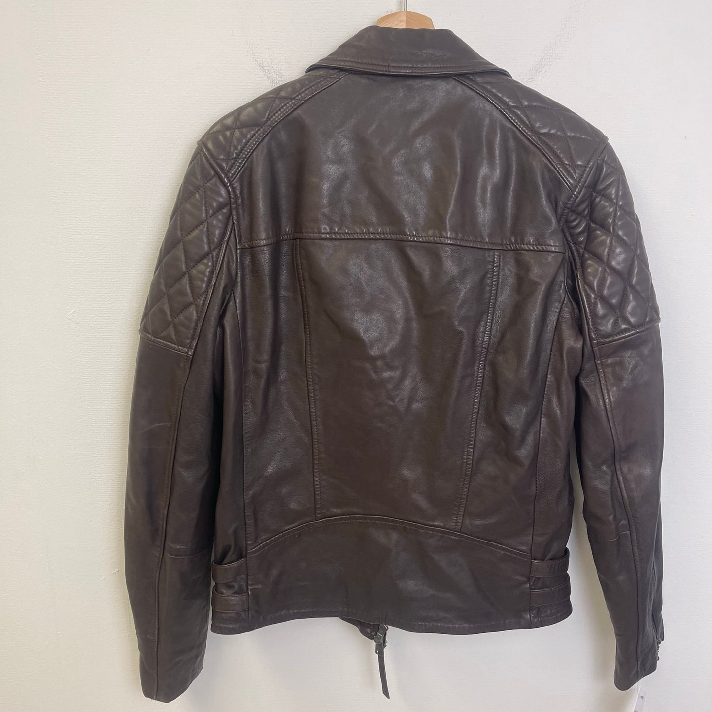 All saints brown rowley biker brown leather jacket S