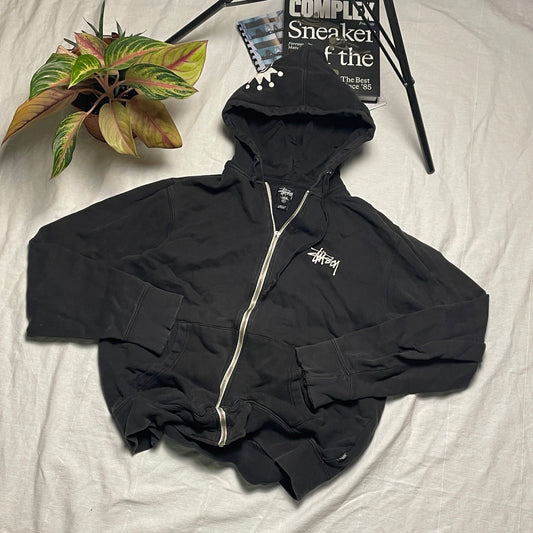 Stussy hood print zip up hoodie L