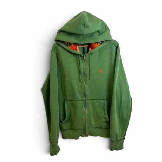 Polo Ralph Lauren Green Zip Up Sweatshirt Aztec Hood L