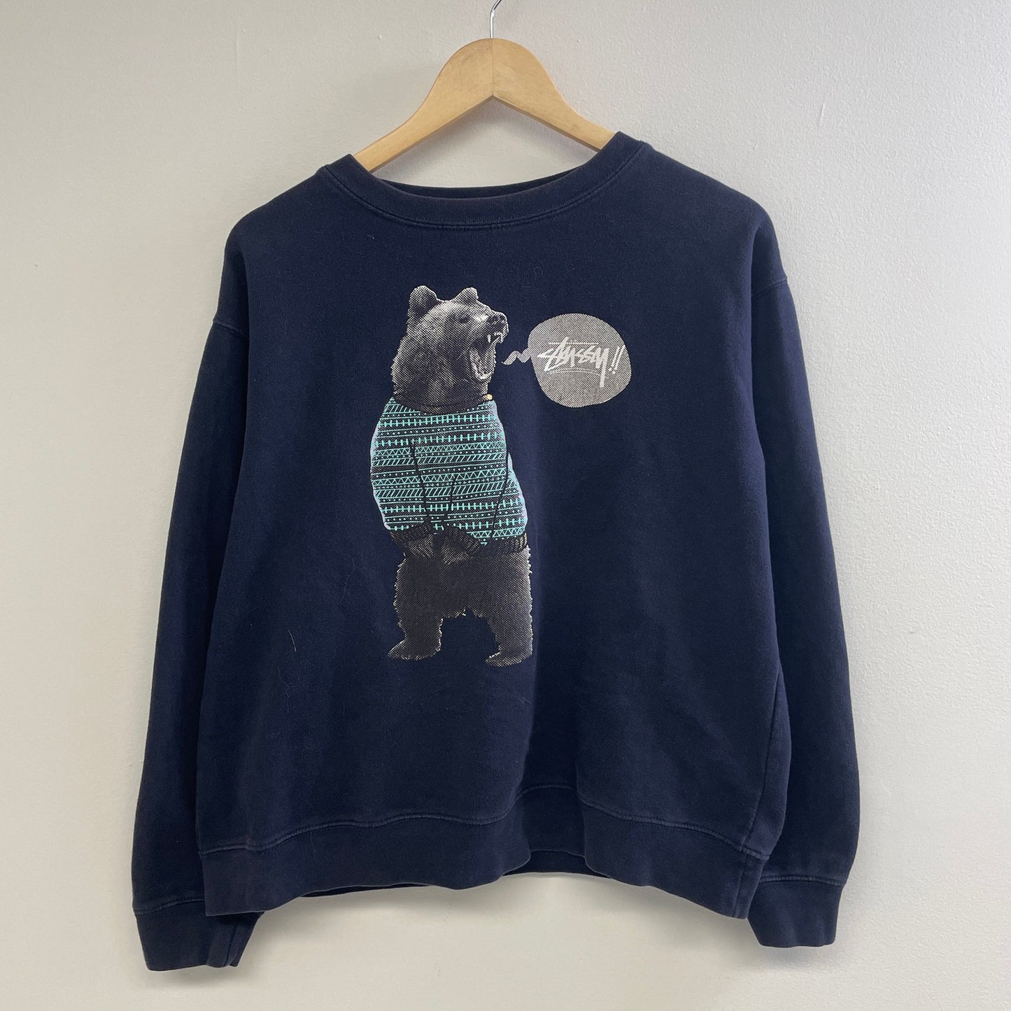 Vintage Stussy Bear blue crewneck L