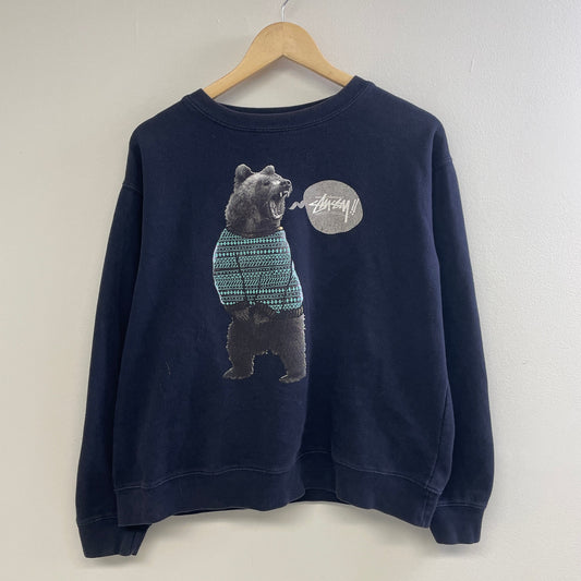 Vintage Stussy Bear blue crewneck L