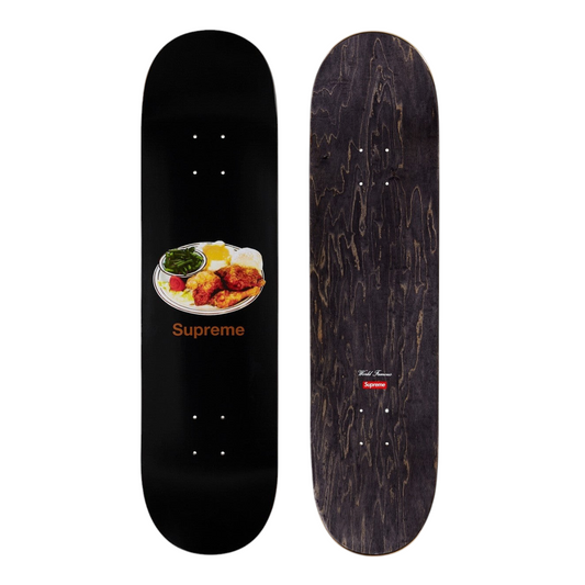 vsresell Supreme Chicken Dinner skateboard deck in black featuring a food plate graphic and 8.25 inch width