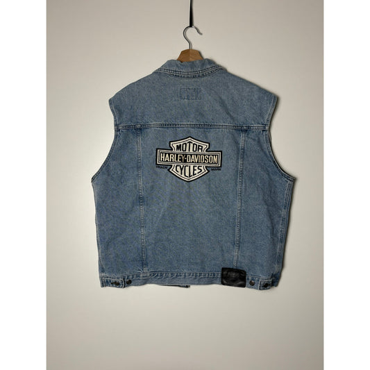 Vintage Harley Davidson biker denim vest jacket L