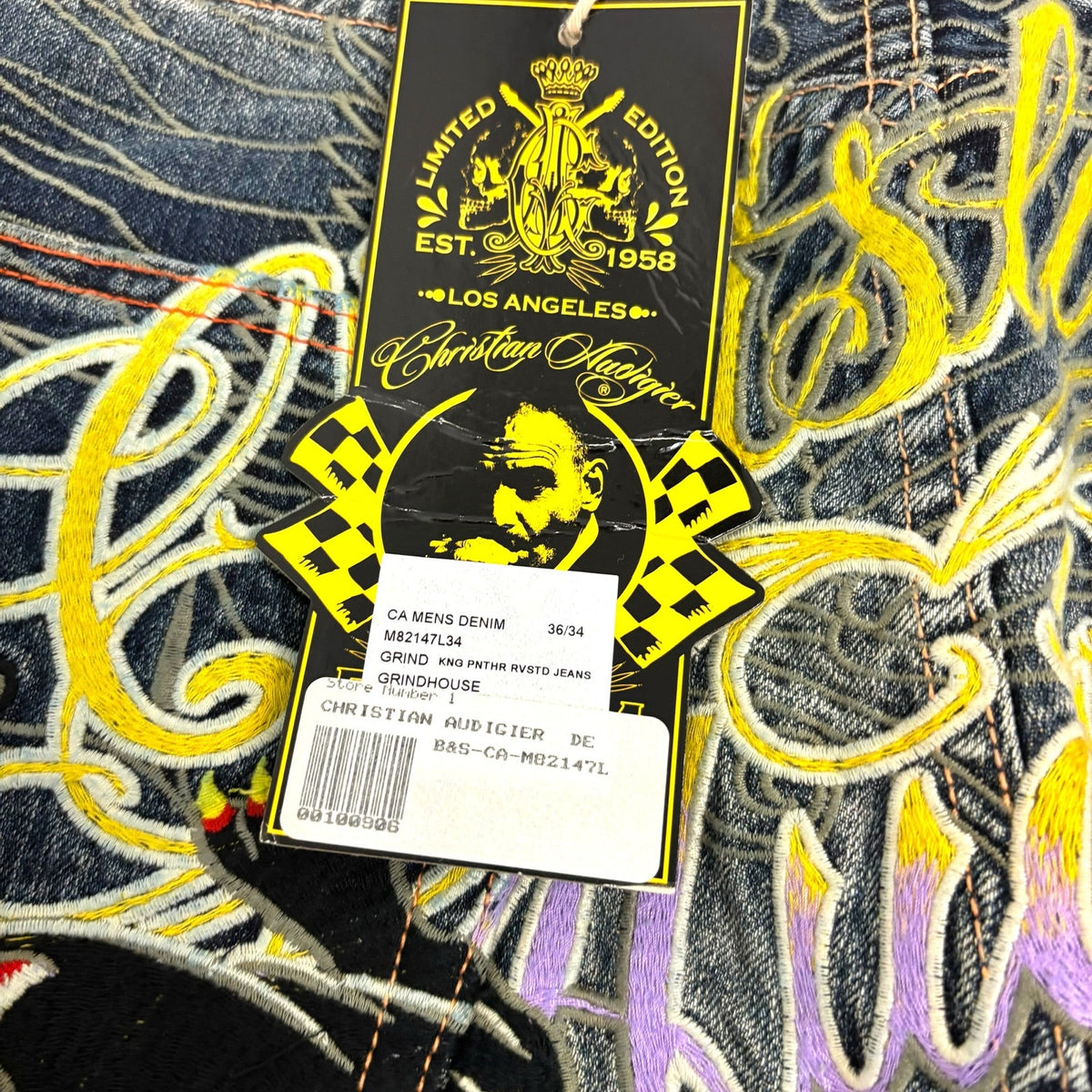 New Vintage Christian Audigier Black Panther Emboridery Jeans 36