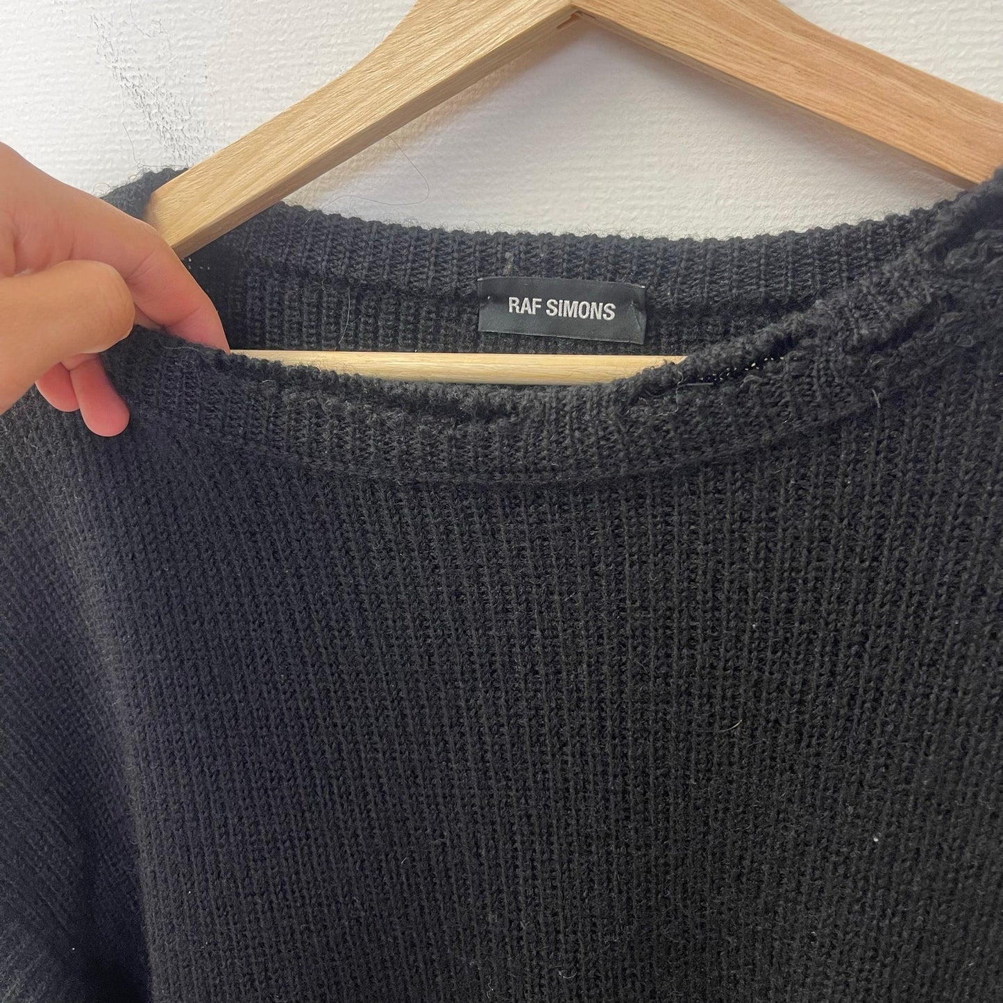 Raf Simons distressed black knit virgin wool sweater L