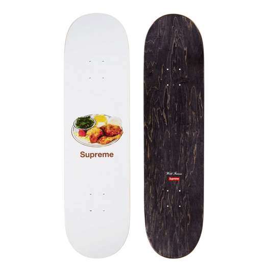 vsresell Supreme Chicken Dinner skateboard deck in white with a food graphic, size 8.25, SS18 collection.