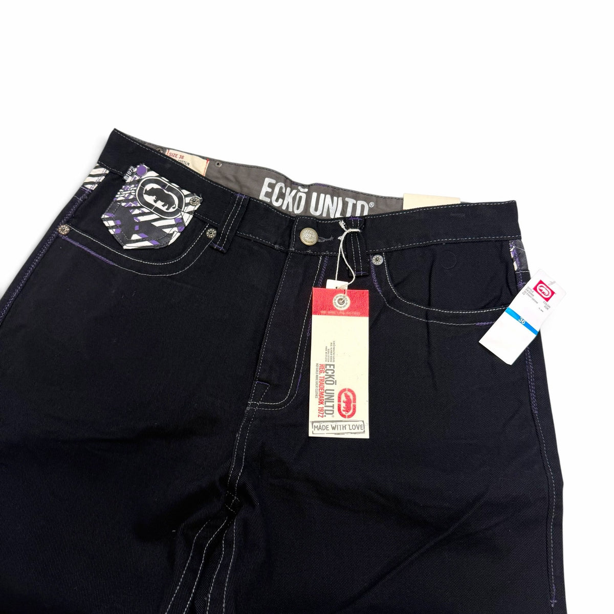 Eckō Unltd Black Embroidered Denim Pants NWT 40x33