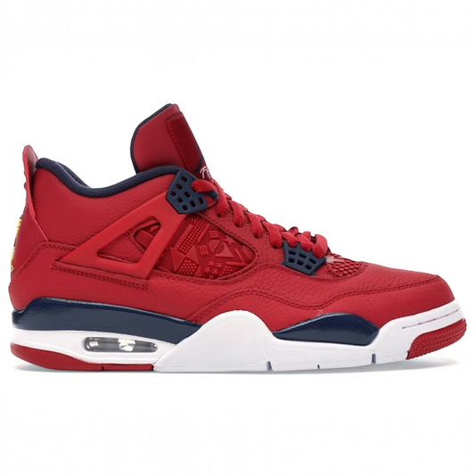 vsresell Jordan 4 Fiba sneakers in gym red leather with navy blue accents and white midsole