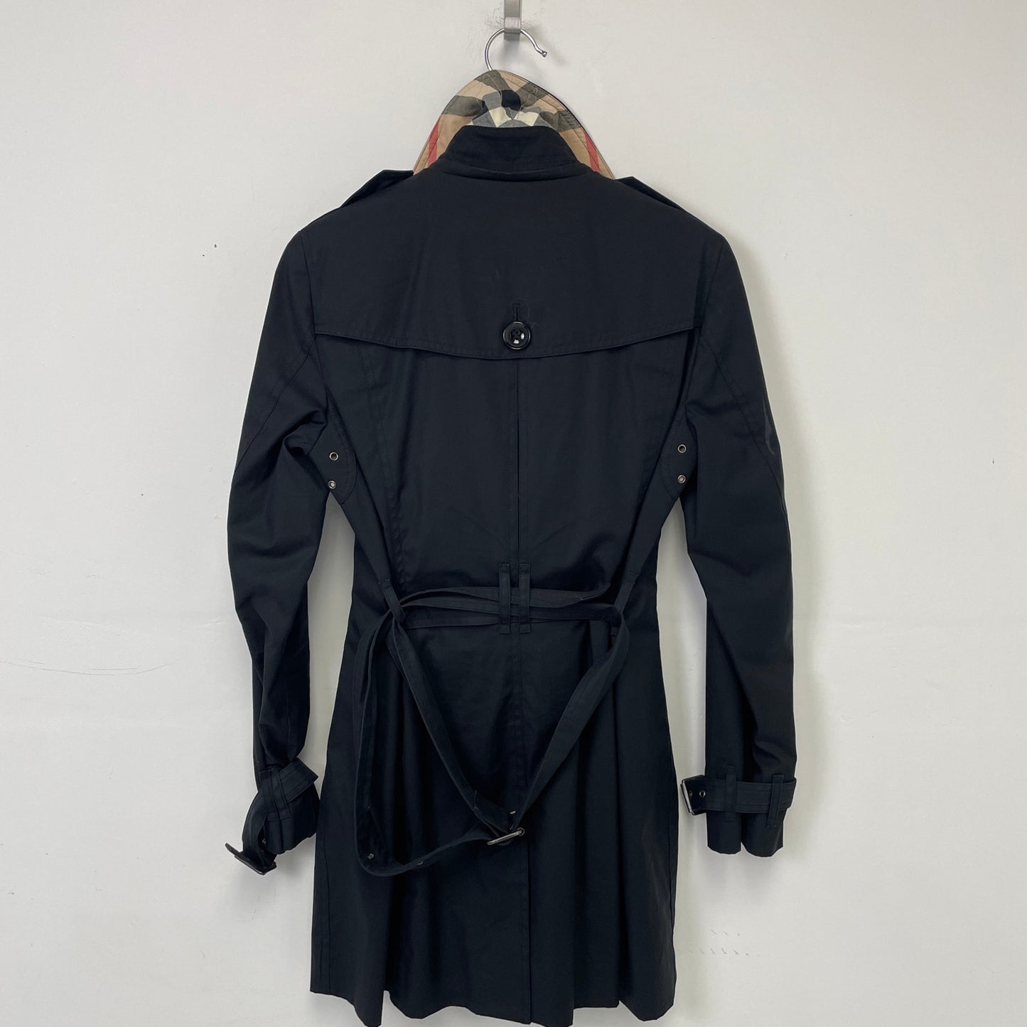 Vintage burberry brit nova check black trench coat S