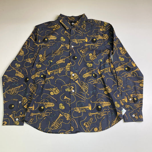 Stussy trumpet monogram button up shirt M